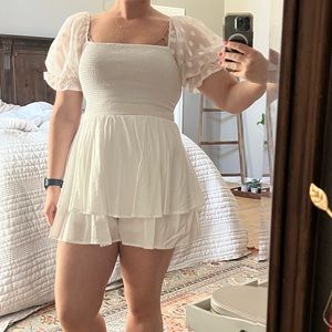 White Bubble Sleeve Romper